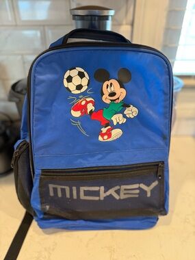 Vintage Disney Blue Backpack with Mickey Soccer Graphic